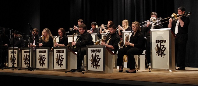 Jazz Ensemble in performance on stage in the SMSU Fine Arts Theatre